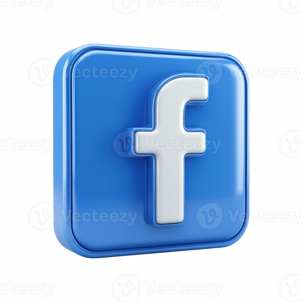 3d facebook social media icon on glossy blue rounded square on transparent background png